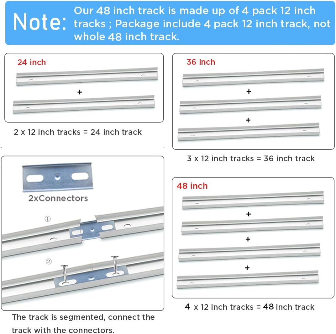 Bifold Door Hardware with Track, Bi-fold Closet Door Hardware Repair Tool Kit, Included Top Guide Wheels, Top Pivot, Bottom Pivot, Spring, Metal Pivot Pin and Steel Track (48 inch)